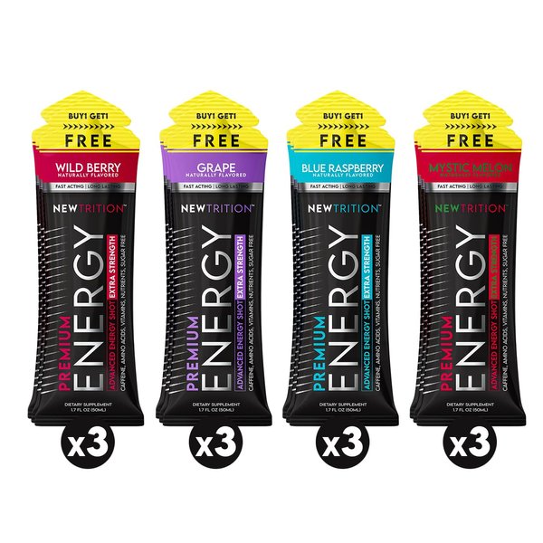 NewTrition Extra Strength Energy Shots, Caffeine Energy Shots with Vitamin B & Amino Acids, Sugar-Free Vitamin Energy Shot, 1.7 fl oz, Mixed Flavors, 12 Count