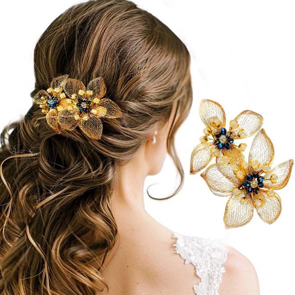 Yokawe Flower Hair Barrettes Bride Wedding Hair Clips Yellow Crystal Hairpin Floral Prom Daily Hair Accessories for Women