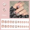 Yivaiks Y2K Glitter Press on Nails Short Fake Nails with Glue on Nails Rhinestones Butterfly Designs Glossy False Stick on Nils for Women and Girls…
