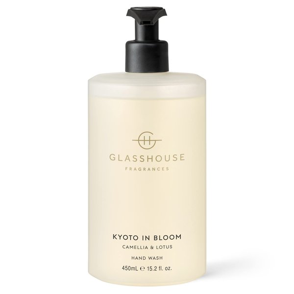 Glasshouse Fragrances Kyoto In Bloom Hand Wash, Rich in Aloe Vera & Vitamin E, Soothing & Moisturizing, Camellia & Lotus Scent, 15.2 Fl Oz (450mL)