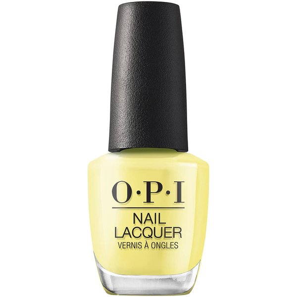 OPI Nail Lacquer, Opaque & Vibrant Crème Finish Yellow Nail Polish, Up to 7 Days of Wear, Chip Resistant & Fast Drying, Summer 2023 Collection, Summer Make the Rules, Stay Out All Bright​, 0.5 fl oz
