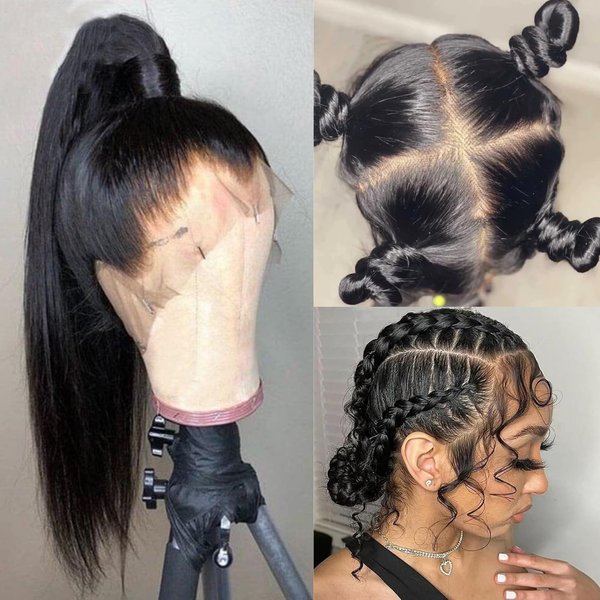 MOMOSHERO 12A Straight Whole Full HD Lace Human Hair Wigs 180% Density 16 Inch, Breathable Gluless Real Full Lace Wigs Human Hair Pre Plucked Part Anywhere 100% Handmade Invisible Full Scalp Lace Wig
