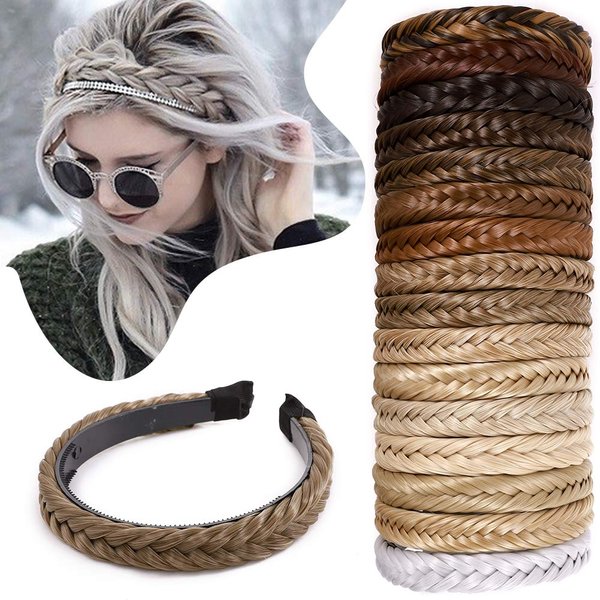 Hairro Braided Headband With Tooth Fishtail Braids Hairband With Teeth Braid Hair Band Hair Hoop Plaited Hairband With Comb Chunky Braid Headband Synthetic Headband Hairpiece For Women 48g #12/24