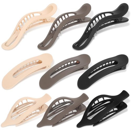 Yinder 9 Pcs Alligator Hair Clips Oval French Barrette Flat Claw Clips Duckbill Sectioning Hair Accessories for Women Jumbo Jaw Hair Clips for Styling Hair Clamps Barrettes for Gifts(Fresh Color)