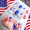 24Pcs Independence Day Press on Nails Short Star False Nails 4th of July Glue on Nails Five-pointed Star Designs Red White Blue Glossy Reusable Natural Fit Full Cover Stick on Nails for Women Manicure