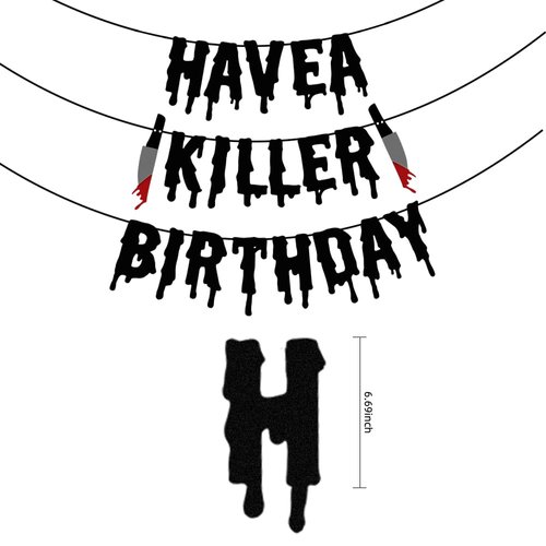 Quimoy Have a Killer Birthday Decorations, Halloween Banner Decorations, Halloween Decorations with 12 Pcs Bat Wall Sticker Décor Party, Kid Party,Haunted House Decor-Black