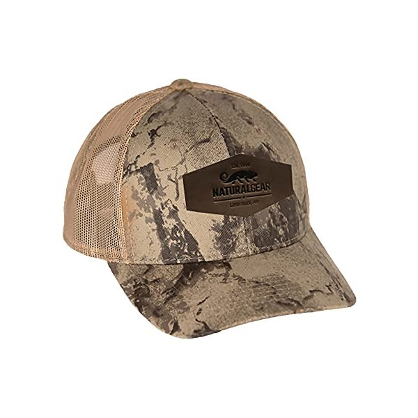 Natural Gear Trucker Hat, Baseball Hat, Unisex Polyester Hat, Camo Hunting Cap, for Men (Natural Camo Mesh, Medium Profile)