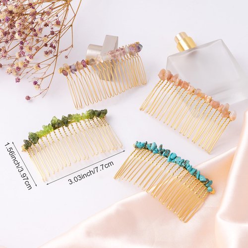 Joez Wonderful 4Pcs Hair Combs for Women Accessories, Colorful Crystal Gemstone Hiar Side Combs Decorative Clips Jeweled for Women Girls Hair Styling