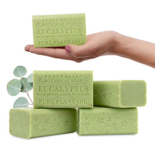Australian Botanical Soap, Eucalyptus with Lemon, Lime, and Petitgrain 6.6 oz. (187 g) Soap Bars | Natural Ingredient Bar Soap | All Skin Types | Women & Men | Shea Butter Enriched - Pack of 4