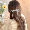 TUCEWP Rhinestone Bow Hair Clips Silver Sparkly Long Tail Hair Bow for Women Girls French Big Bling Ribbon Bowknot Spring Hair Clips for Curly Thick Hair Fashion Wedding Party Hair Accessories