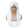 SWACC Long Layered Straight Wig with Bangs Synthetic Hair Wig for Women with Wig Cap (White)