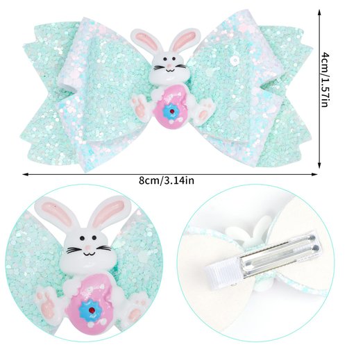Haakong 8pcs Easter Bows Clips Easter Bows Easter Glitter Bunny Hairpin Party Favor Rabbit Headwear Party Supplies Egg Hair Accessories for Girls in Easter Party Holiday