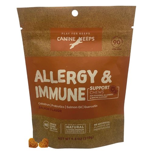 Canine Keeps Dog Allergy Chews - Itch Relief for Dogs – Omega 3 Salmon Fish Oil, Probiotics & Quercetin - Immune Support & Dog Allergy Relief Chews – Digestion + Skin & Coat Health - 90 Ct.