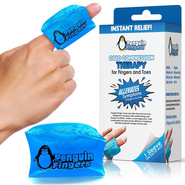 Penguin Fingers Finger and Toe Cold Gel Ice Pack, Reusable Compression Sleeve for Injuries, Arthritis, Tendonitis, Gout, or Sprains, No-Toxins and Latex Free.