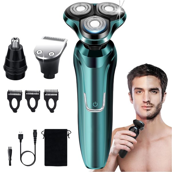 Electric Razor for Men, 2024 Men’s Electric Shavers Rotary Replacement/Waterproof/Rechargeable, Electric Shaver for Men Cordless Floating Head Replaceable Blades, Portable Travel Razor Idea Men Gift