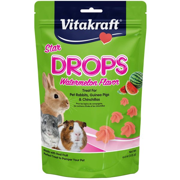 Vitakraft Star Drops Watermelon Flavor Rabbit, Guinea Pig & Chinchilla Treat, 4.4 oz, Pink
