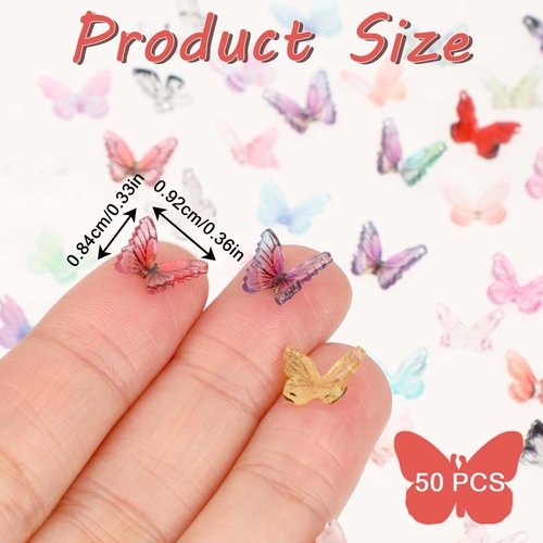 Abeillo 50Pcs Butterfly Nail Charms, 3D Butterfly Nail Art Charms, Butterfly Nail Charms for Nail Art Decoration, for Women Girls DIY Manicure (Random Style)