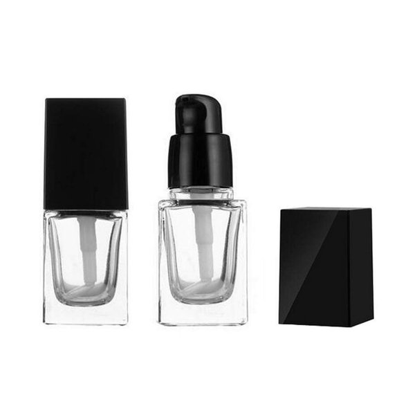 QUUPY 2Pcs 15ml/0.5oz Empty Clear Square Glass Emulsion Essence Bottle With Black Pump Head Cosmetic Foundation Travel Vials Containers Holder For Lotion Cleanser Essential Oils Liquids Body Cream