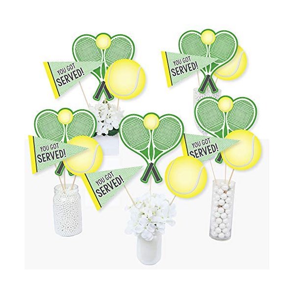 Big Dot of Happiness You Got Served - Tennis - Baby Shower or Tennis Ball Birthday Party Centerpiece Sticks - Table Toppers - Set of 15