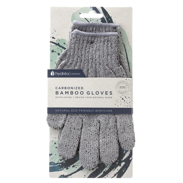 Hydrea London Exfoliating Gloves - Carbonised Bamboo Face Exfoliator & Body Scrubber for Men & Women - Deep-Cleansing & Smoothing Shower Mitt Exfoliant - Charcoal Facial Bath Scrub for Skincare