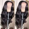 BASEMMAHER Lace Front Wigs Synthetic Artificial Human Hair Pre Plucked Natural Glueless Body Wave Frontal Wigs Black HD Transparent Lace Wigs High-Density Emulation for Women Girls Daily Use 25 Inch