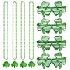 St. Patrick's Day Clover Shamrock Beads Necklace Shutter Glasses Eyeglasses Sunglasses Women Green Irish Day Parade Carnival Holiday Beaded Party Supplies Favor Leprechaun Costume Accessories 8 Pack