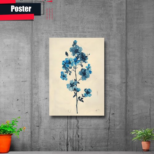 Illustration Of A Flower With Blue Flowers, Basil Organic Simplicity, Natural Core, Decor Poster