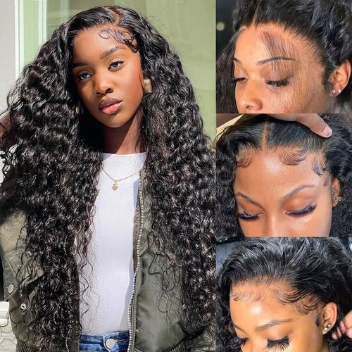 studyy 13x6 Deep Wave Lace Front Wigs Human Hair For Black Women 13x6 Hd Transparent Curly Lace Frontal Wigs Pre Plucked With Baby Hair 180 Density Wet And Wavy Glueless Wigs Natural Black 26 Inch