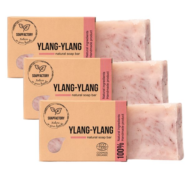 SoapFactory Organic Soap Bar with Ylang Ylang for Men and Women, 100% Natural Facial Cleanser, Body and Face, Vegan, Handmade, 3.88 ounce (Pack of 3)