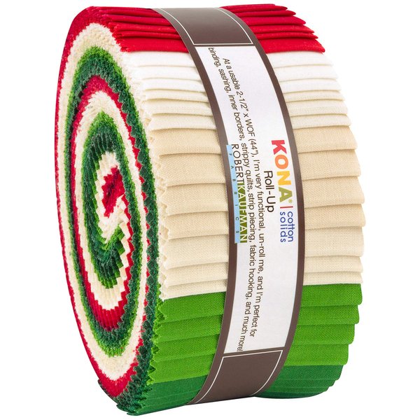 Robert Kaufman Kona Cotton Solids Holiday Roll Up 2.5" Precut Cotton Fabric Quilting Strips Jelly Roll Assortment RU-780-40