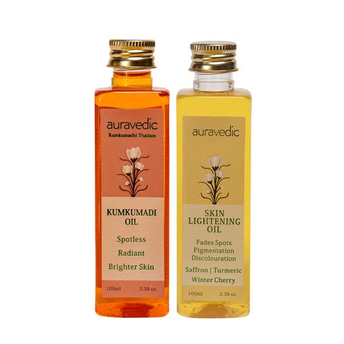 Auravedic Kumkumadi Oil & Skin Oil Combo | Saffron, Turmeric and Winter Cherry Infused Face Moisturizer | Hydrating & Moisturizing | for All Skin Types | 3.38Fl Oz (100ml)
