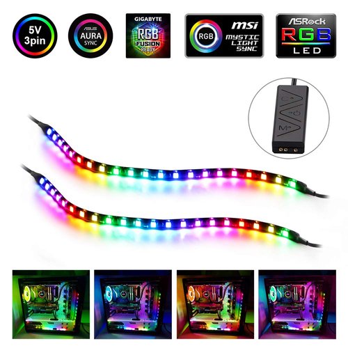 Speclux PC Addressable RGB LED Strip Lights Kit - Magnetic PC Case Lighting, 2PCS 42LEDs ARGB Strip for 5V 3pin RGB Header Motherboard Asus Aura, Asrock RGB Led, Gigabyte RGB Fusion, MSI Mystic Light