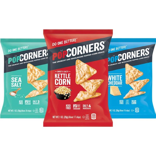 Popcorners Snacks Variety Pack | Gluten Free Chips Snack Packs | Kettle Corn, White Cheddar, Sea Salt | 1 Ounce (Pack of 18)