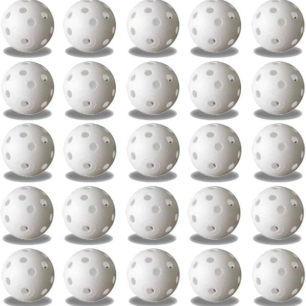 FUNZON Practice Golf Balls, 25 Pack Plastic Airflow Hollow Golf Balls for Driving Range, Swing Training, Lightweight, Training Golf Balls Indoor/Outdoor Use (White)