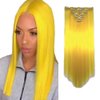 iLUU 22" 7pcs Full Head Straight Long Hairpiece Clips in on Synthetic Hair Extensions #2C Yellow 16 clips Hair Pieces 100g Thick Clip in on Hair Extension for Women Girl