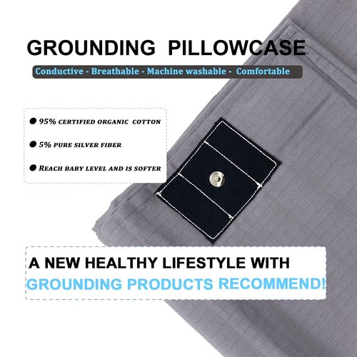 Conductive Grounding Pillowcase Queen Grounding Pillowcase with 15ft Grounding Cord 20x30in Sleep Therapy Gray