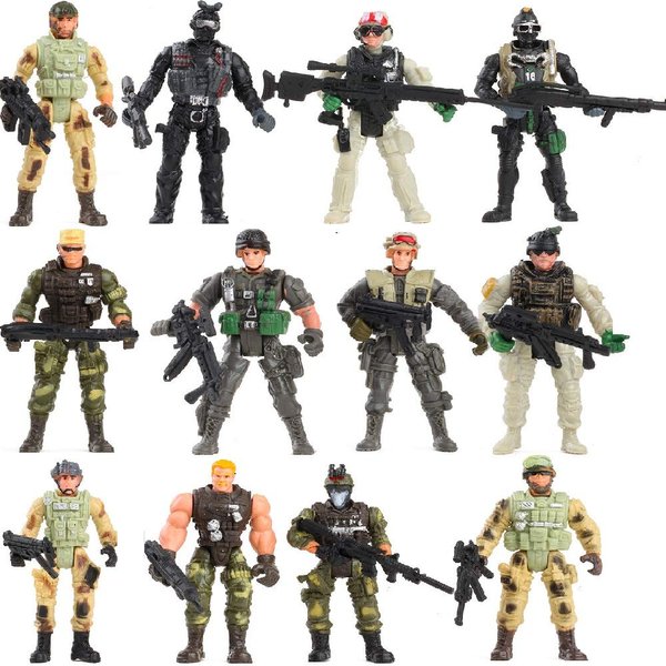 Fycooler US Army Men and SWAT Team Toy Soldiers Action Figures Playset with Military Weapons Accessories,Military Soldier Playset Military Figures Army Men Soldiers Toy for Kids Boys Gift,12Pcs