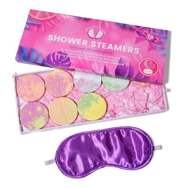 M&U Shower Steamers Aromatherapy with Eyeshade - 10 Pcs Color-Mixing Bath Bomb Steamer Tablets for Shower with Pure Essential Oils, Women Stress Relief Spa Gift for Birthday, and Valentine's Day