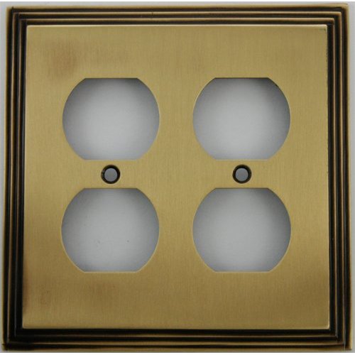 Deco Step Style Antique Brass 2 Gang Duplex Outlet Wall Plate