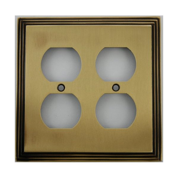 Deco Step Style Antique Brass 2 Gang Duplex Outlet Wall Plate