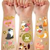 Temporary Tattoos Kids, Fake Tattoo Stickers for Boys Girls, Metallic Style Cute Kitten Cat Birthday Party Supplies Decor, Waterproof Face Body Tattoo Gifts for Pet Lover, 4 Sheets
