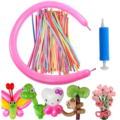 HoveBeaty Latex Twisting Balloons, 260Q Animal Magic Long Balloons Assorted Color with Pump for Animal Shape Party, Clowns, Wedding Decoration Party Supplies (100 Pack)