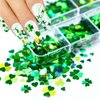 St. Patrick's Day Nail Glitter Sequins Green Clover Nail Sequins Nail Art Supplies 3D Holographic Lucky Shamrocks Glitter Sequins Design for Acrylic Nail Decals for Women's Nail Supplies 6 Grids