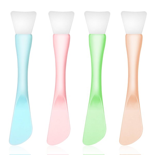 Silicone Facial Mask Applicator, 4 Pcs Reusable Double-End Face Mask Brush Washable Beauty Spatula Comestic Tools for Clay, Cream, Gel, and Mud Facial Masks, Soft Smoothing and Detachable