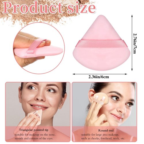 Pimoys 6 Pieces Pink Powder Puff Face Soft Triangle for Loose Powder, Velour Makeup Sponge Set Setting Powder Puff Beauty Makeup Tools