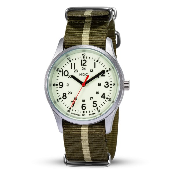 Infantry Men's Wrist Watch Glow in The Dark Watches for Men Military Analog Wristwatch with Secondhand Field Work Luminous Outdoor Sport Waterproof 12/24 Hour w/Army Green Nylon Band by MDC