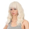 SWACC Short Curly Wavy Bob Wig with Bangs Synthetic Medium Shoulder Length Hair Wig for Women with Wig Cap (Platinum Blonde)