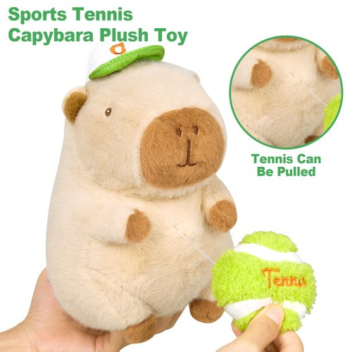Ditucu Cute Tennis Capybara Plush Sports Pulling Stuffed Animals Capibara Plushies Toys Gifts for Kids Beige 9.8 inch