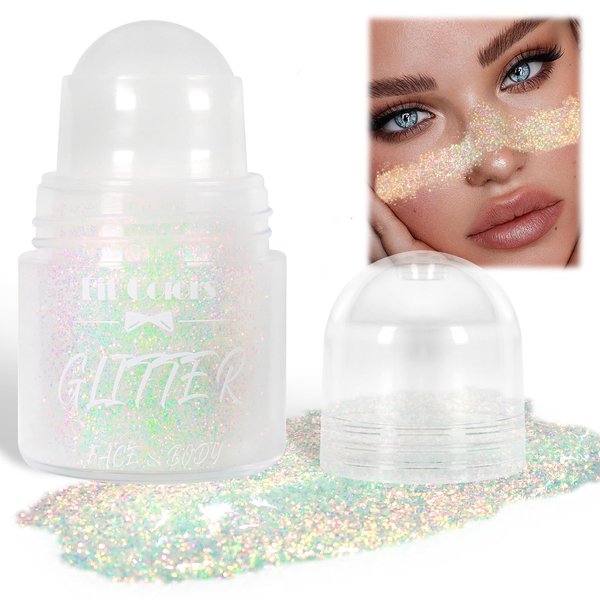Yosca Body Glitter Gel, Iridescent Roll-on Face Glitter for Body Face Hair Makeup, Hair Glitter Sequins for Christmas Halloween Concert Mermaid Party Theme Makeup Rave Accessories - Purple Gold