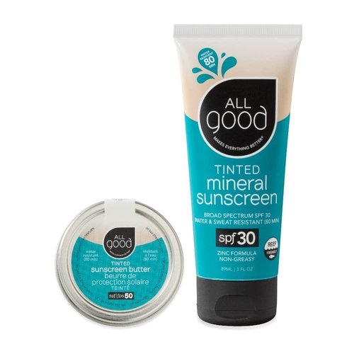 All Good Tinted Mineral Sunscreen Combo Pack - SPF 30 Lotion & SPF 50 Butter - Zinc Oxide - Coral Reef Safe - Water Resistant - UVA/UVB Broad Spectrum (Combo)